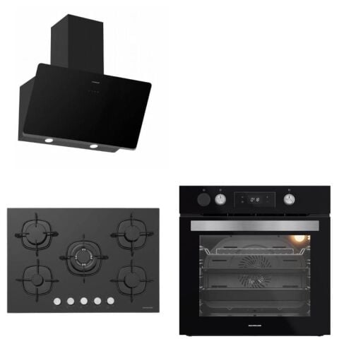 Silverline Buhar Destekli + Airfryer 3457 Soho - CS5365B01 Woklu - BO65P4B01 Siyah Cam Ankastre Set