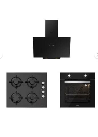 Silverline Siyah 3'lü Cam Ankastre Set (3481 Flam 60+cs5349b01+bo65e1b01)