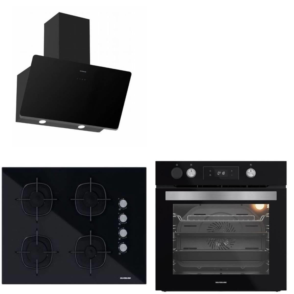 Silverline Buhar Destekli + Airfryer 3457 Soho - CS5665B01 65CM - BO65P4B01 Siyah Cam Ankastre Set