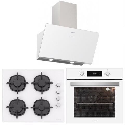 Silverline BO6504W01 - CS5343W01 - 3457 Soho 60 Beyaz Cam Ankastre Set