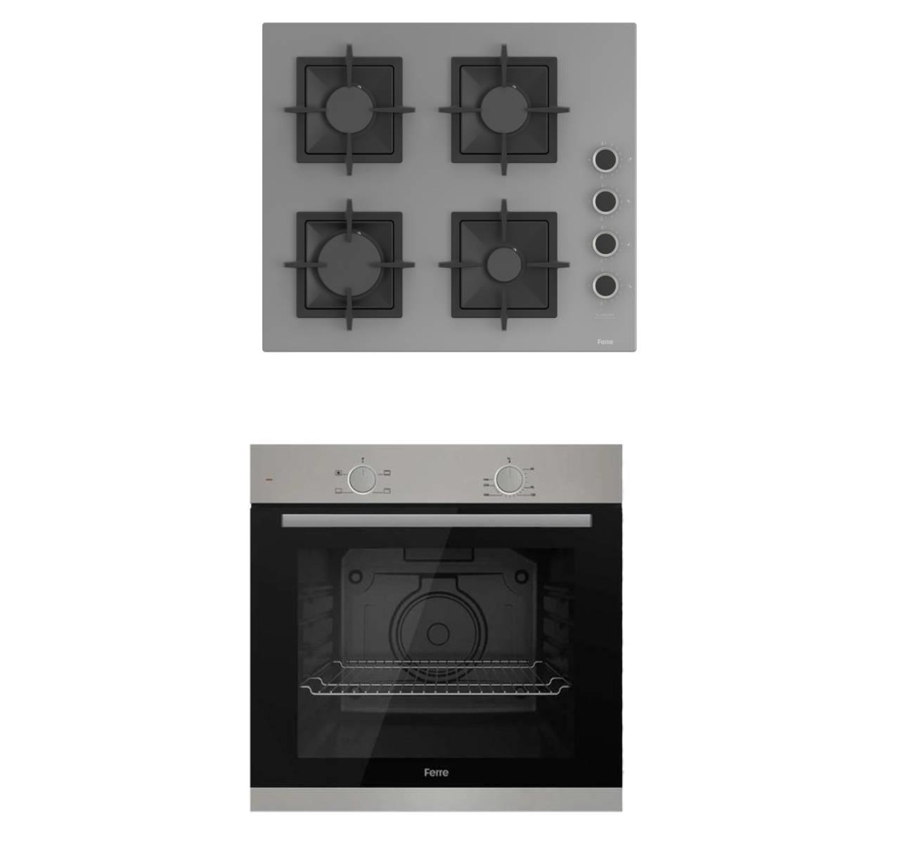 Ferre 2'li ikili Gri Cam Ankastre Set SC208 Kare Ocak - XE61MDV Fırın
