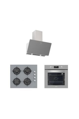 Silverline Gri Cam Ankastre Set 5 Yıl Garanti (3457 Soho 60 Gri+cs5349s01+bo6502s02)