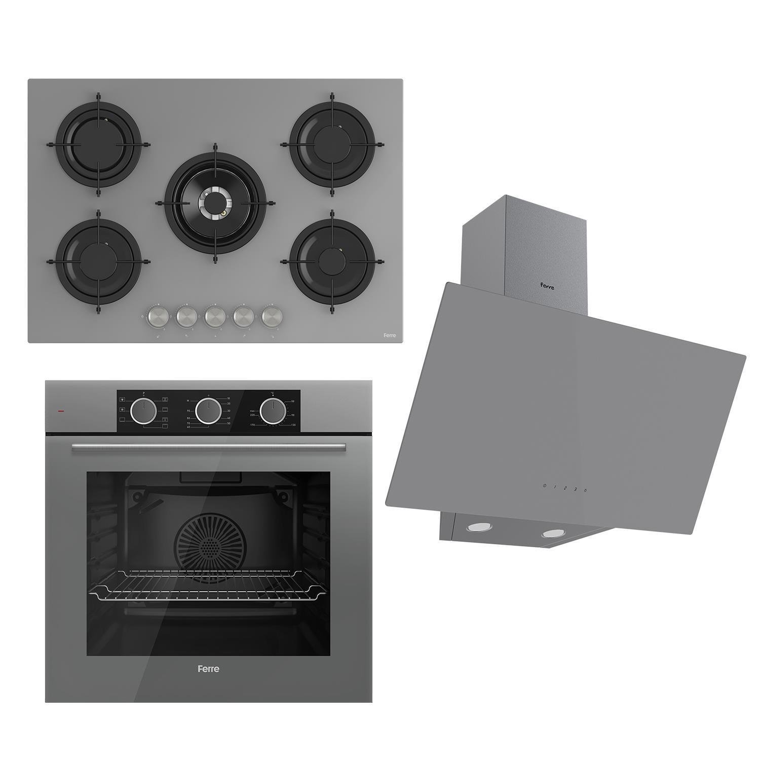 Ferre Flowart Basic Serisi Gri Ankastre Set (rs038+ Xe62cpr + D079 )