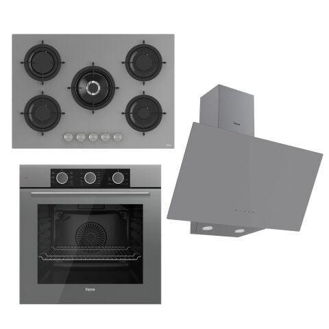 Ferre Flowart Basic Serisi Gri Ankastre Set (rs038+ Xe62cpr + D079 )
