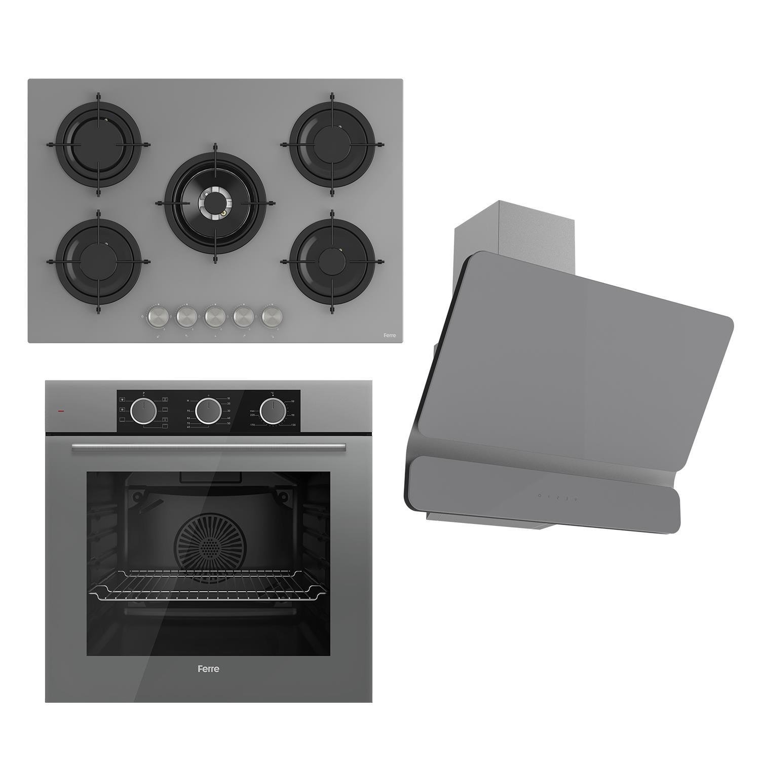 Ferre Flowart Basic Serisi Gri Ankastre Set (rs038+ Xe62cpr + D082)