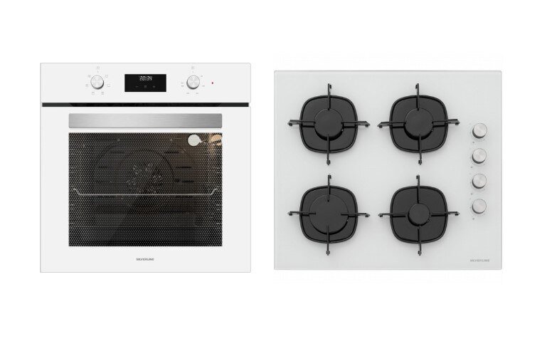 Silverline BO6502W02 - CS5335W01 Beyaz Cam Ankastre Set