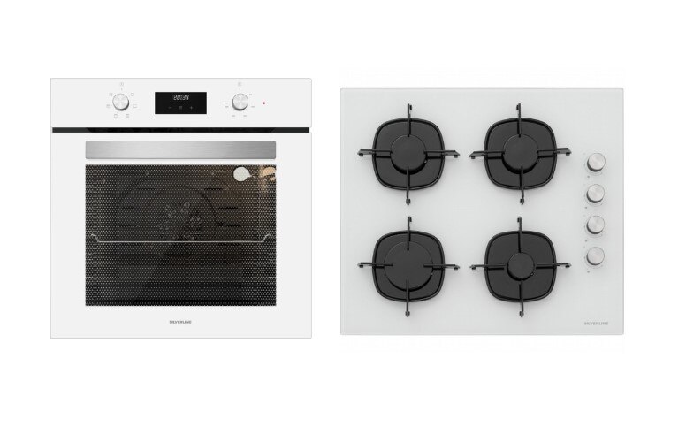 Silverline BO6502W02 - CS5335W01 Beyaz Cam Ankastre Set