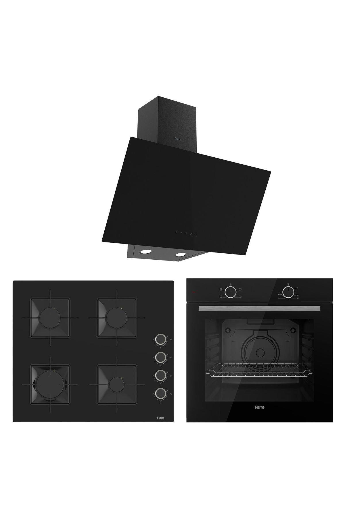 Ferre Elegance Plus Siyah Cam 3'lü Ankastre Set ( Xe61cs-ss205-d077 )
