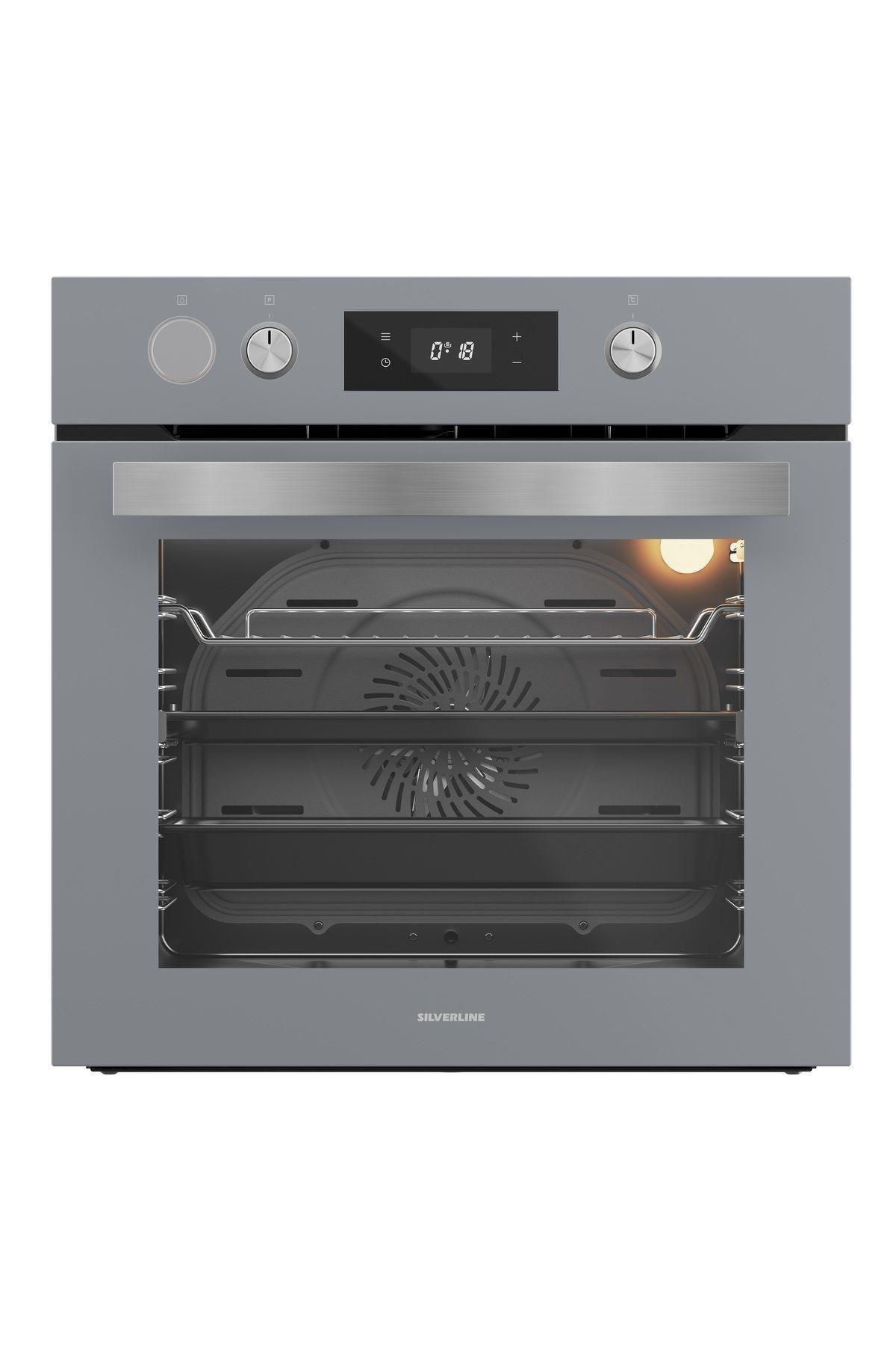 Silverline BO65P4S01 Buhar Destekli + Airfryer Özellikli Ankastre Fırın Gri Antrasit Cam