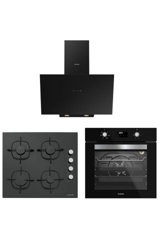 Silverline Siyah Cam Ankastre Set - BO6502B02 Fırın, CS5700E6B01 Ocak, 3481 Flam 60 cm Davlumbaz