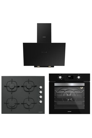 Silverline Siyah Cam Ankastre Set - BO6502B02 Fırın, CS5700E6B01 Ocak, 3481 Flam 60 cm Davlumbaz