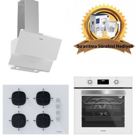 Silverline Beyaz Cam Ankastre Set 3490 - CS5665W01 65Cm Ocak - BO6502W02