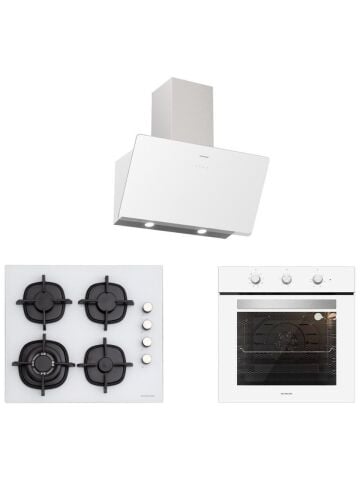 Silverline BO6503W01 - CS5429W01 - 3457 Soho 60 cm Beyaz Cam Ankastre Set