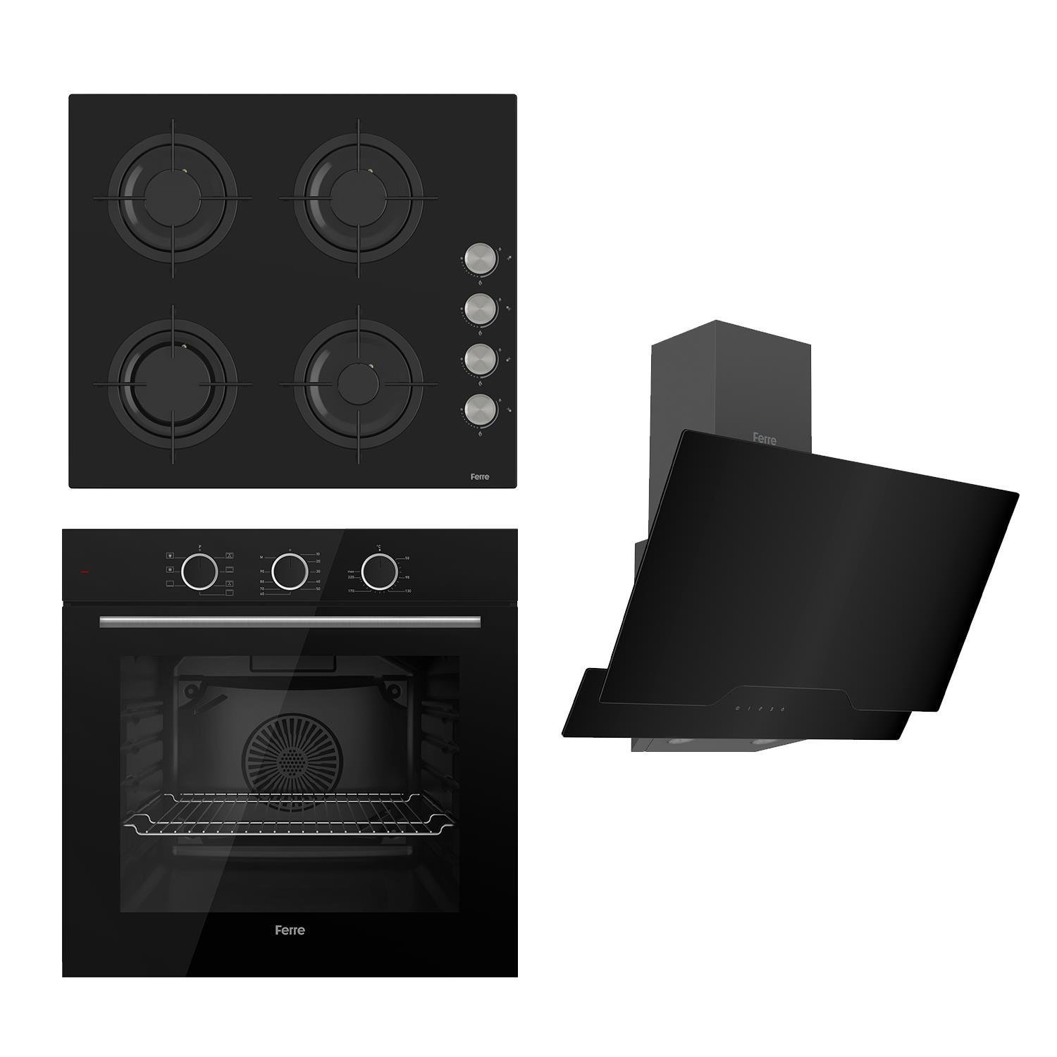 Ferre Flowart Basic Serisi Siyah Ankastre Set (cs205 + Xe62cs + D063 )
