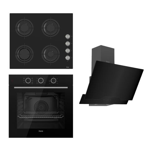 Ferre Flowart Basic Serisi Siyah Ankastre Set (cs205 + Xe62cs + D063 )