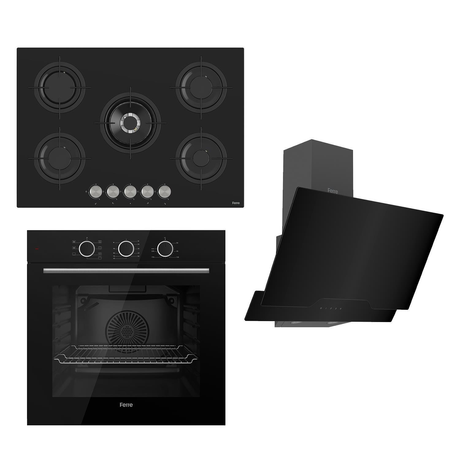 Ferre Flowart Basic Serisi Siyah Ankastre Set (rs035 + Xe62cs + D063 )