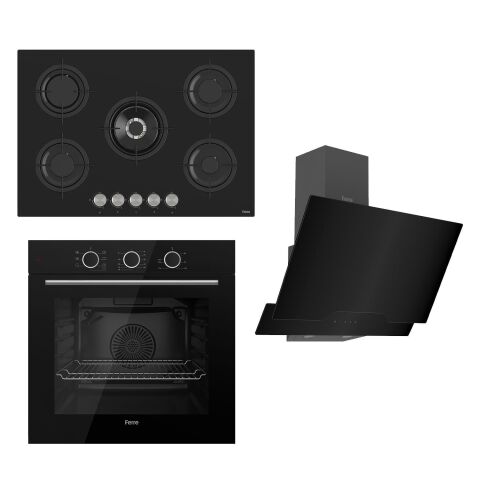 Ferre Flowart Basic Serisi Siyah Ankastre Set (rs035 + Xe62cs + D063 )