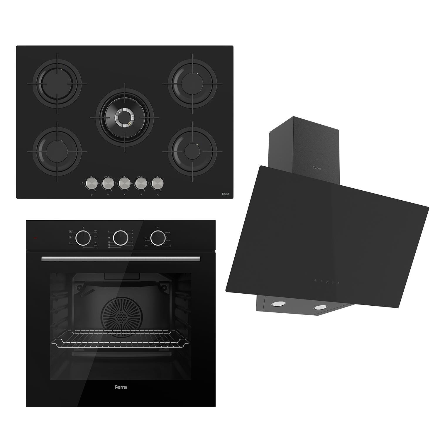 Ferre Flowart Basic Serisi Siyah Ankastre Set (rs035 + Xe62cs + D077 )