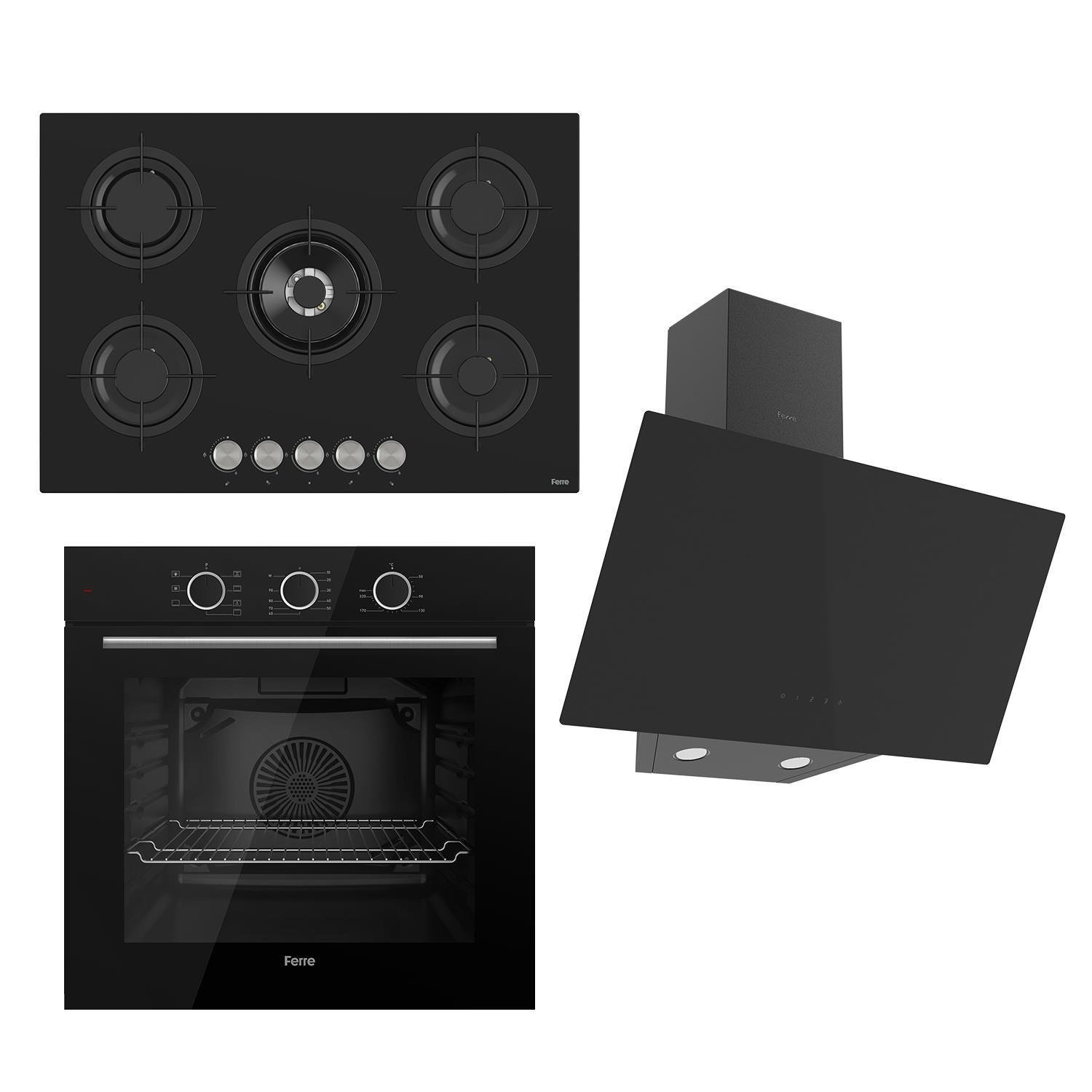 Ferre Flowart Basic Serisi Siyah Ankastre Set (rs035 + Xe62cs + D077 )