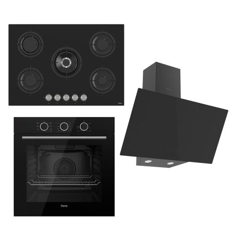 Ferre Flowart Basic Serisi Siyah Ankastre Set (rs035 + Xe62cs + D077 )