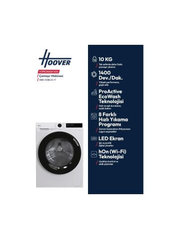 Hoover Hbr 410BL10-17 10 kg Wi-Fi Bağlantılı 1400 Devir Çamaşır Makinesi