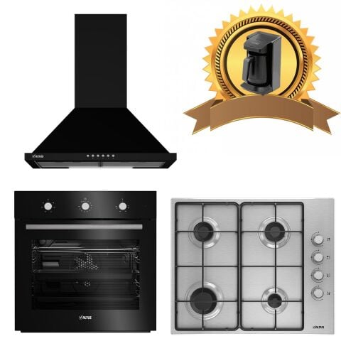 Altus Siyah Inox Eko Ankastre Set 521 B Conic Davlumbaz -181 GID Inox Ocak - 133 B Turbo Fırın