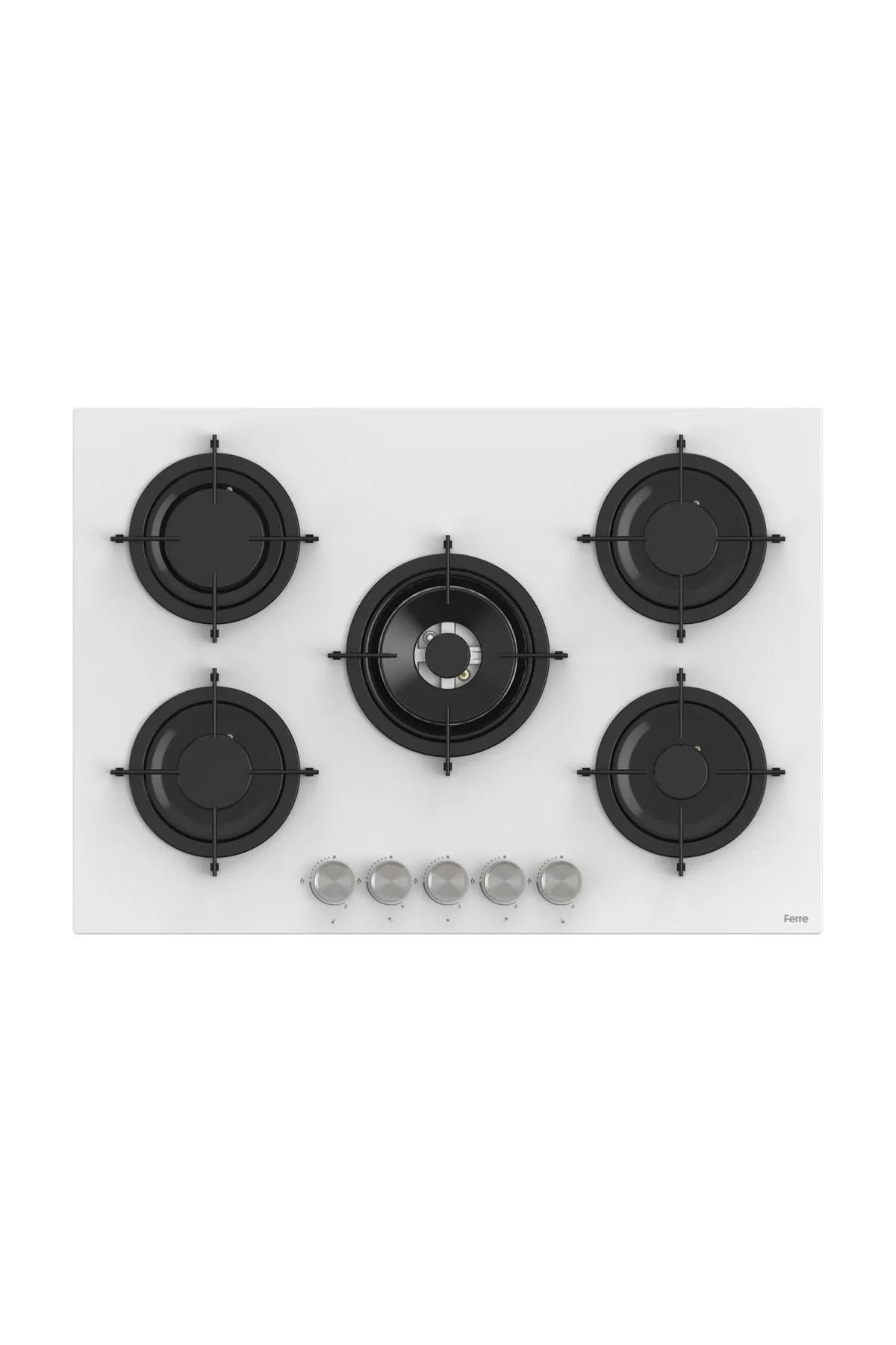 Ferre 75 CM Wok'lu Cam Ankastre Ocak Beyaz