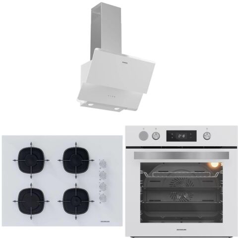 Silverline Fryart&SteamArt  Buharlı Pişirme Beyaz Cam Ankastre Set 3490 - CS5665W01 65CM Ocak- BO65P4W01