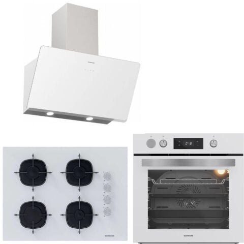 Silverline Fryart&SteamArt  Buharlı Pişirme Beyaz Cam Ankastre Set 3457 Soho - CS5665W01 65CM Ocak- BO65P4W01