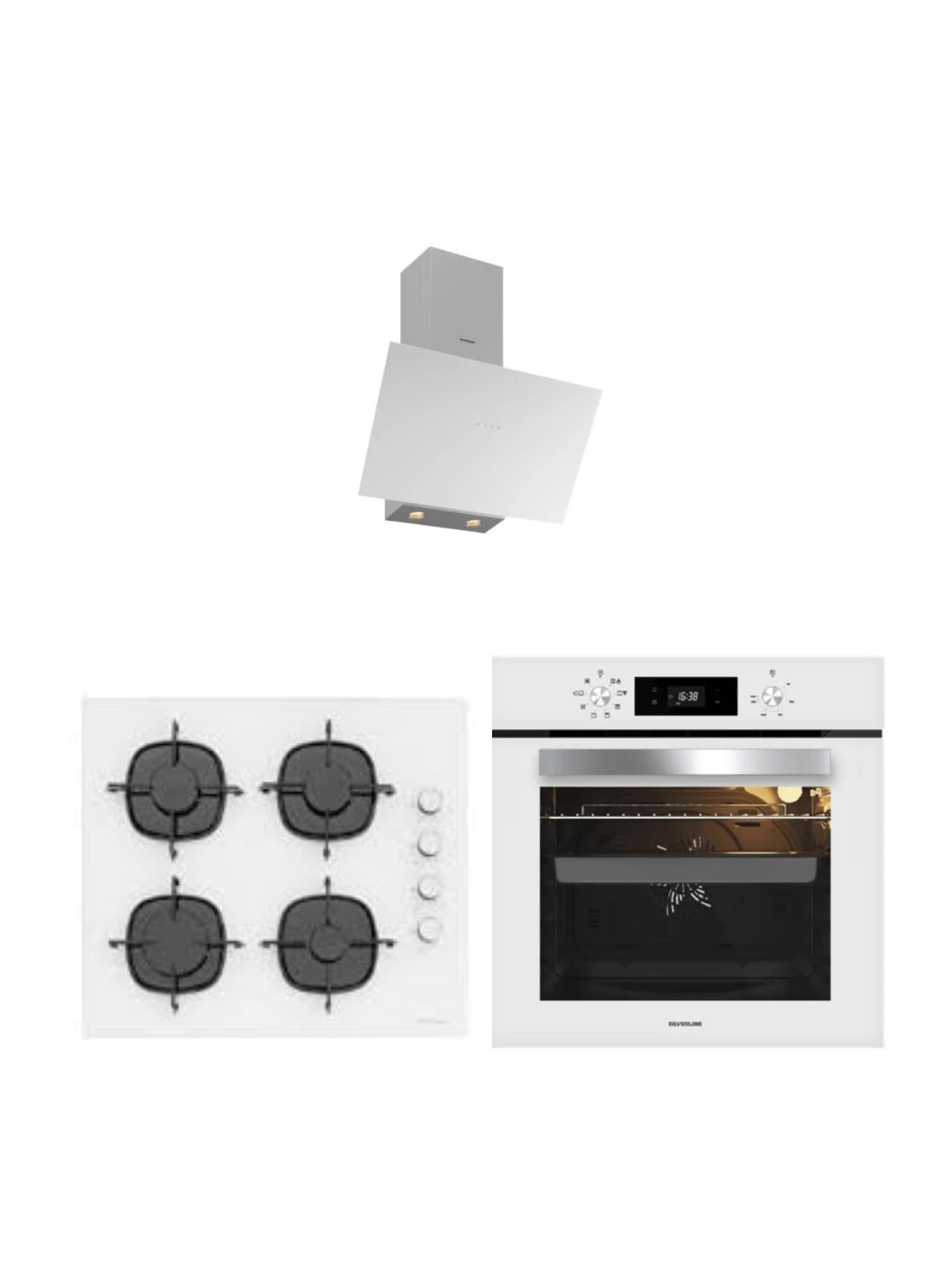 Silverline 3481 Davlumbaz-CS5335W01 Ocak-BO6502W02 Fırın Beyaz Cam Ankastre Set 