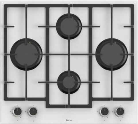 Ferre LN386 Döküm Izgaralı Önden Düğmeli Beyaz Cam Ankastre Ocak