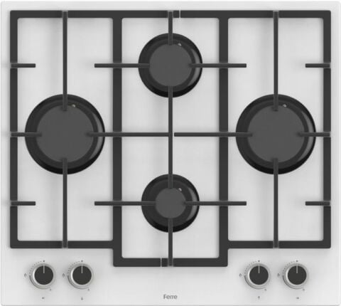 Ferre LN386 Döküm Izgaralı Önden Düğmeli Beyaz Cam Ankastre Ocak