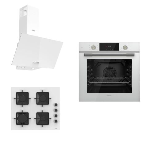 Ferre New White Flowart Beyaz Cam Ankastre Set ( Qms63cb -ss206 - D087 )