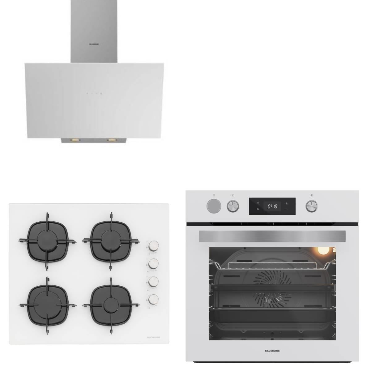 Silverline Fryart&SteamArt  Buharlı Pişirme Beyaz Cam Ankastre Set 3481 - CS5335W01  Ocak- BO65P4W01
