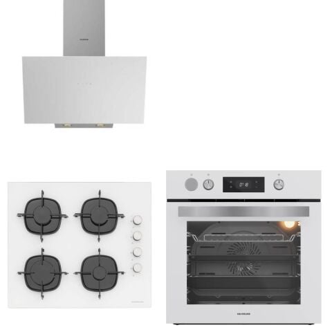 Silverline Fryart&SteamArt  Buharlı Pişirme Beyaz Cam Ankastre Set 3481 - CS5335W01  Ocak- BO65P4W01