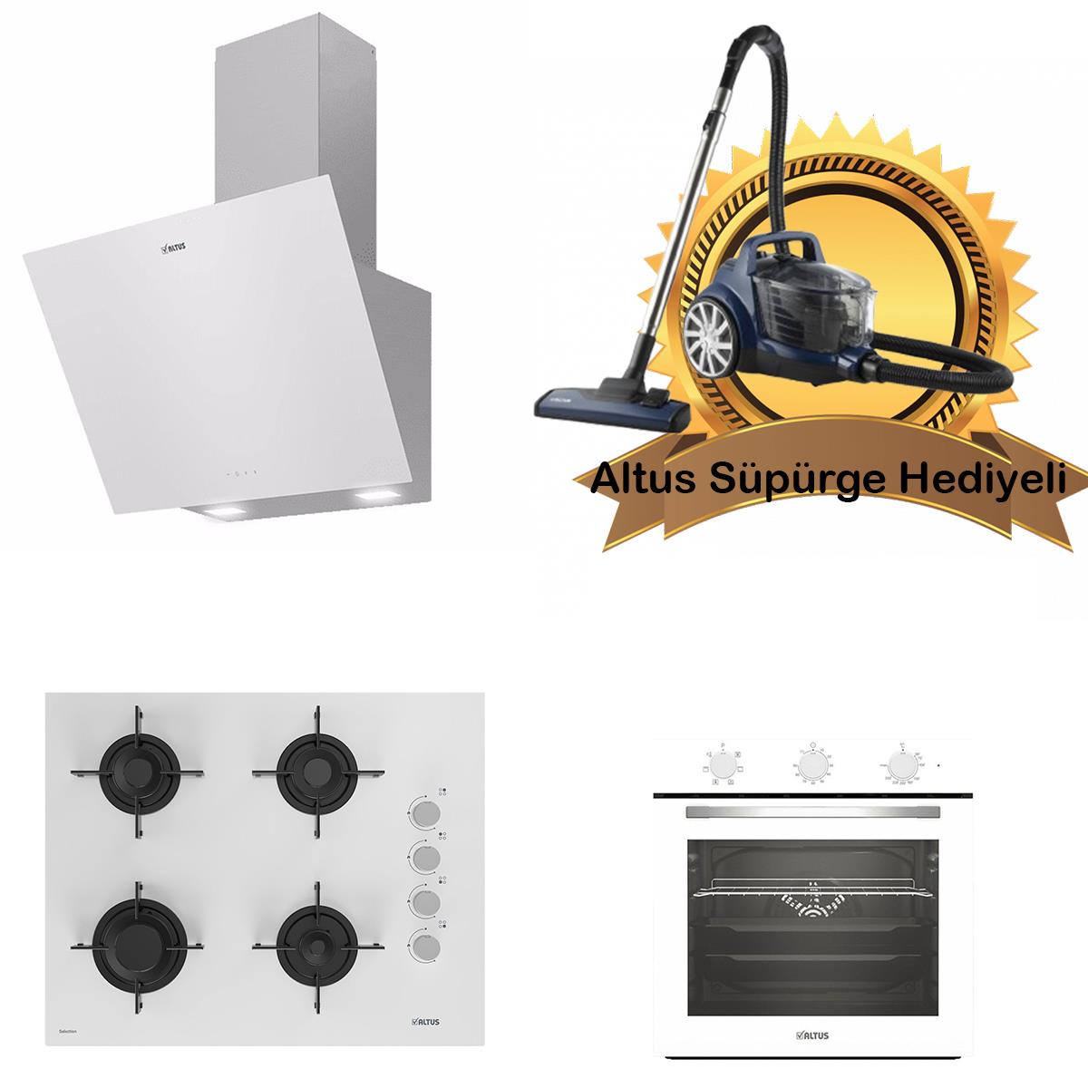 Altus Beyaz Cam Ankastre Set 570 W - 159 Dw - 321 W ( Altus Süpürge Hediyeli)