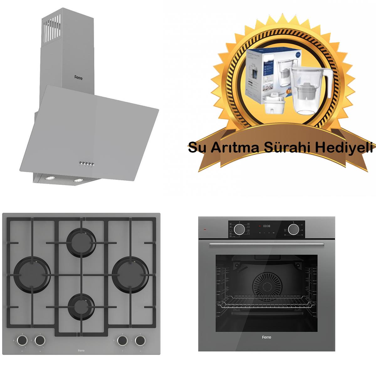 Ferre Fryart Gri Cam Ankastre Set D088- LN388 Döküm Izgara Önden Düğmeli Ocak - Xe63cpr FryArt