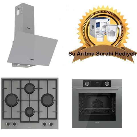 Ferre Fryart Gri Cam Ankastre Set D088- LN388 Döküm Izgara Önden Düğmeli Ocak - Xe63cpr FryArt