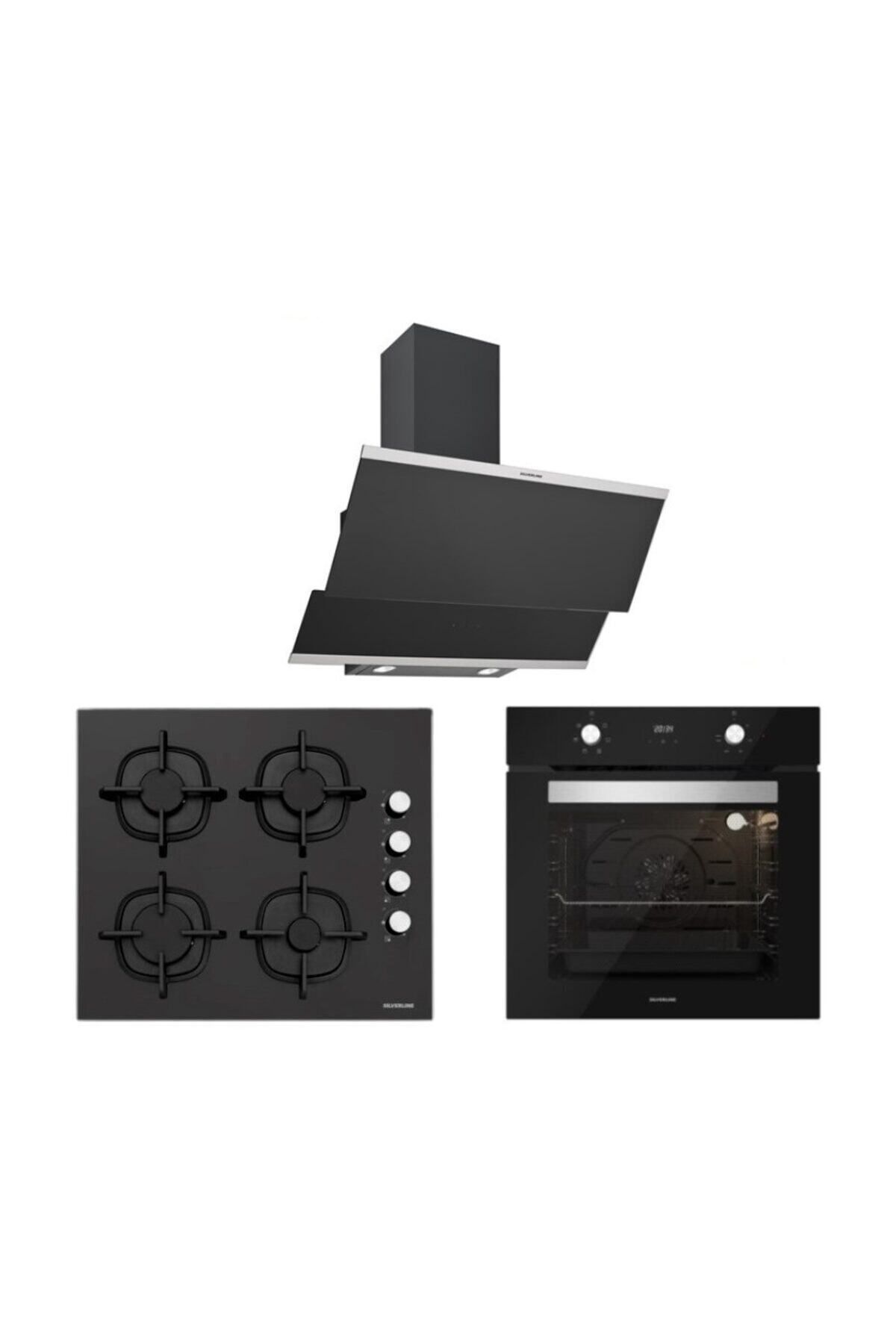 Silverline Siyah Cam Ankastre Set 5 Yıl Garanti (3420 Classy 60+cs5343b01+bo6502b02)