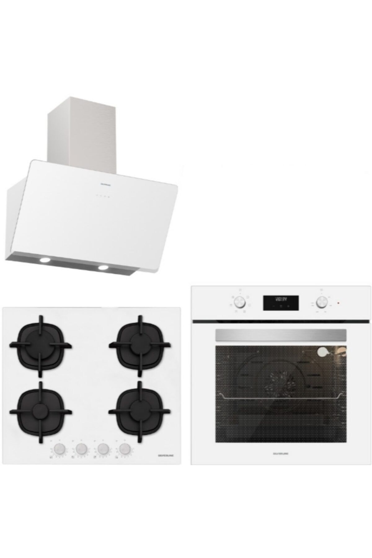 Silverline Beyaz Cam Ankastre Set bo6502w02-3457 Soho-cs5427w01