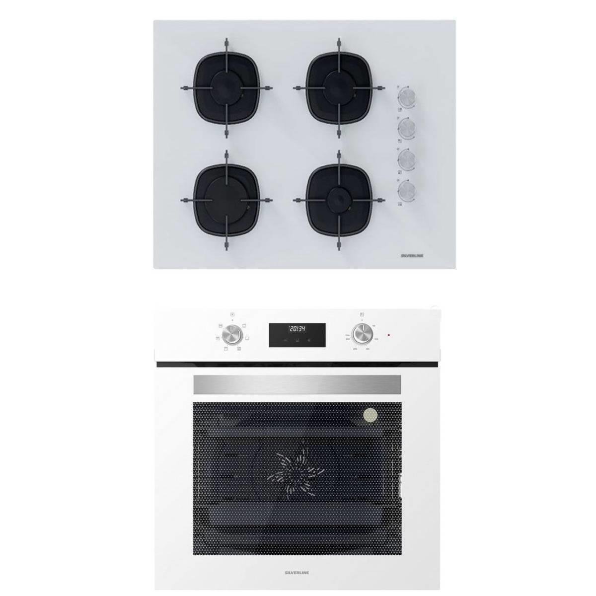 Silverline 2'li İkili Beyaz cam Ankastre Set CS5665W01 65CM Ocak -BO6502W02 Turbo Fırın