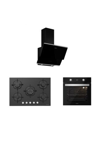 Silverline Siyah Cam Ankastre Set (3490 Oslo 60 Siyah+cs5365b01+bo6504b01)