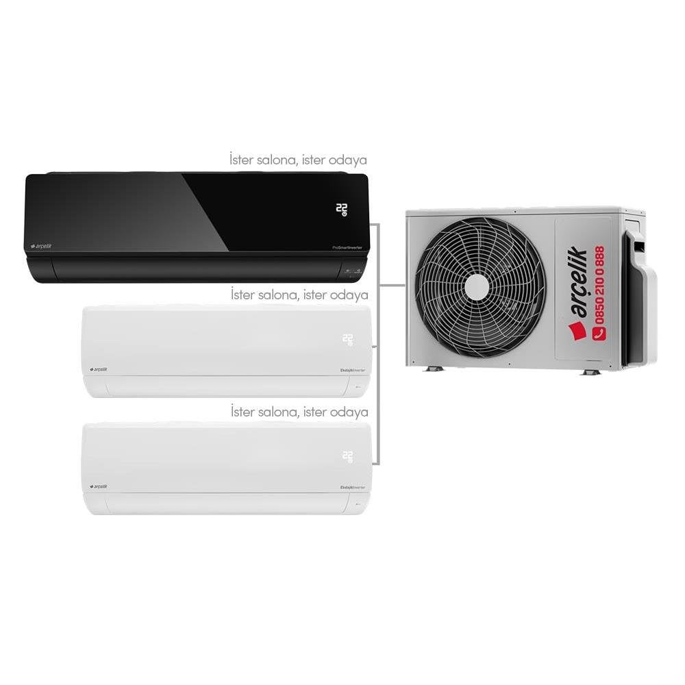Arçelik Karma Multi Sistem Duvar Tipi 3+1 İnverter 9 BTU (Siyah) 9+9 BTU (Beyaz) - 24000 BTU Dış Ünite