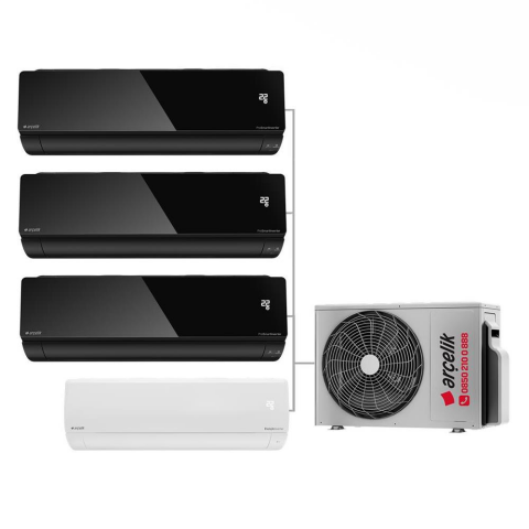 Arçelik Karma Multi Sistem Duvar Tipi 4+1 İnverter 9+9+9 BTU (Siyah) 12 BTU (Beyaz) - 30000 BTU Dış Ünite