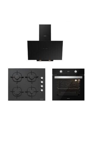 Silverline Siyah Cam Ankastre Set (3481 Flam 60+cs5335b02+bo6504b01)