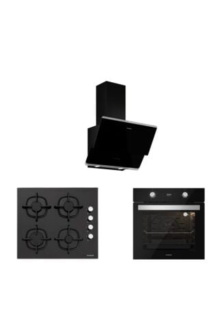 Silverline Siyah Cam Ankastre Set (3490 Oslo 60+cs5343b01+bo6504b01)