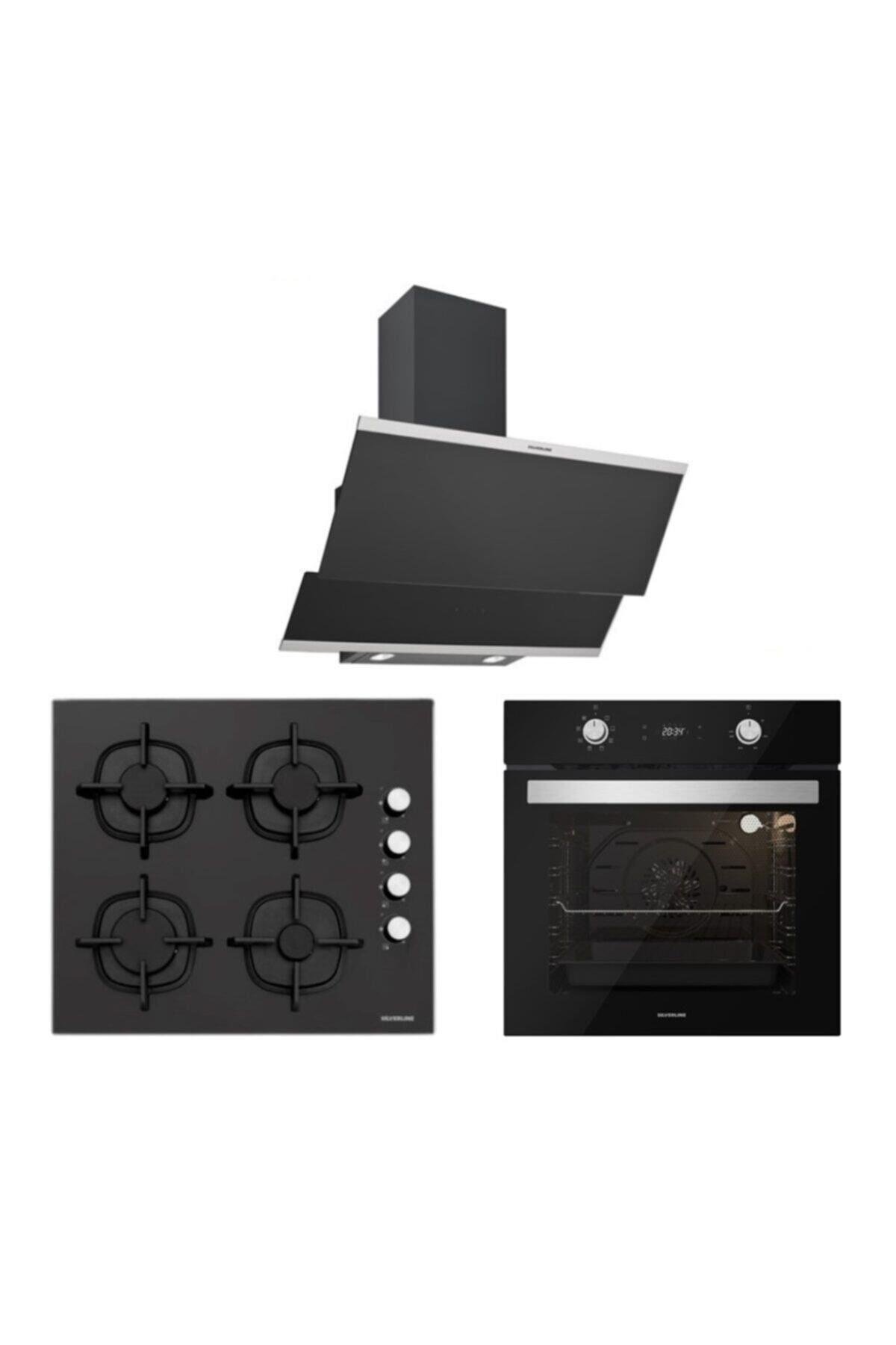 Silverline Siyah Cam Ankastre Set 5 Yıl Garanti (3420 Classy 60+cs5343b01+bo6504b01)