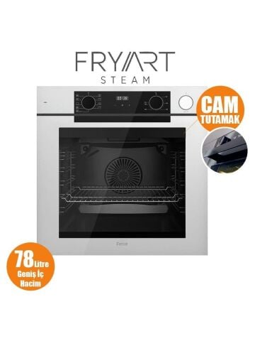 Ferre Steamart-Fryart-Sılentart Serisi Beyaz Set (SS036 + QEP64CB +D064-SA ) - Emaye Izgara - 75 cm Ocak