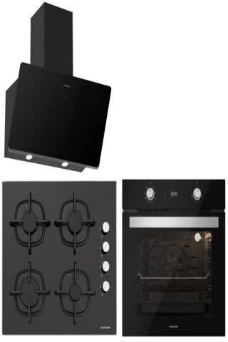 Silverline Siyah Cam Ankastre Set 5 Yıl Garanti (3457 Soho 60+cs5343b01+bo6504b01 3Lü)