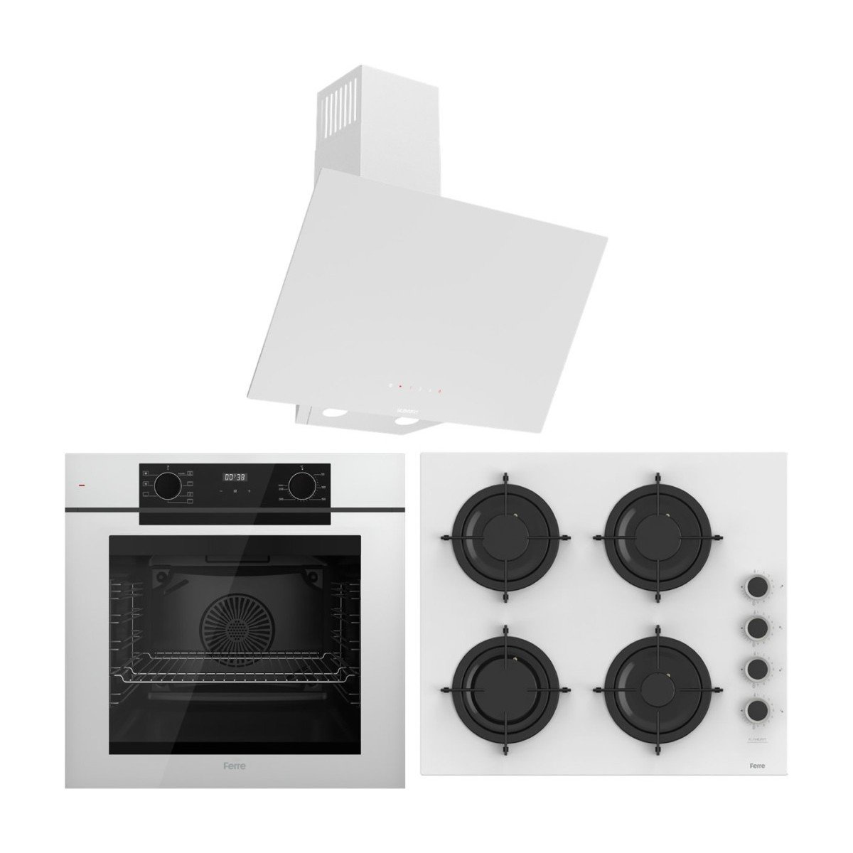 Ferre Fryart Artline QEP63CB - CS206-FA - D078-SA 7 Prog. Dijital Turbo Ankastre Set - Beyaz